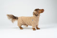 Load image into Gallery viewer, Zwergdackel posiert im Camel-Fleece-Overall – komfortable Passform für langen Rücken.