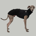 Load image into Gallery viewer, Fleece Shirt Iggy Schwarz – hochwertige Hundekleidung für Dackel, Windspiele und Windhunde von Karma Hund Berlin – Ganzkörperansicht am Hund