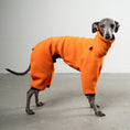 Load image into Gallery viewer, Overall Iggy Orange – hochwertige Hundekleidung für Dackel, Windspiele und Windhunde von Karma Hund Berlin – Ganzkörperansicht am Hund