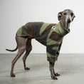 Load image into Gallery viewer, Pullover Iggy Camouflage – hochwertige Hundekleidung für Dackel, Windspiele und Windhunde von Karma Hund Berlin – Ganzkörperansicht am Hund