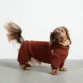 Load image into Gallery viewer, Teddy Overall Dackel Brown – hochwertige Hundekleidung für Dackel, Windspiele und Windhunde von Karma Hund Berlin – Hund seitlich