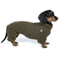 Load image into Gallery viewer, Teddy Overall Dackel Dark Olive – Ganzkörperansicht – stilvolle Hundekleidung für Dackel und Windspiele