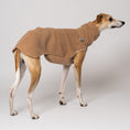 Load image into Gallery viewer, Whippet trägt Teddy-Fleece in Camel – extra weich und warm für Windhunde
