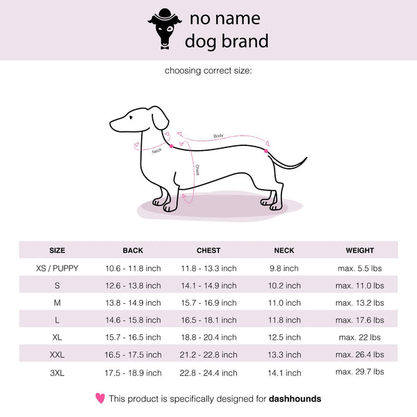 Dachshund jumpsuit size chart