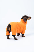 Load image into Gallery viewer, Seitenansicht Dackel in warmen bequemen Fleece Overall in Orange

