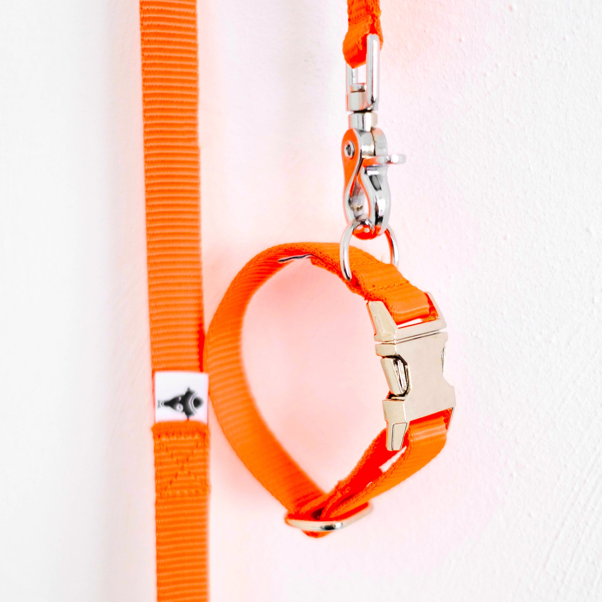 HUNDELEINE HALSBAND SET aus Gurtband in Neon Orange