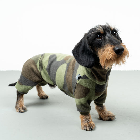 Polar fleece overall for dachshund camouflage 
