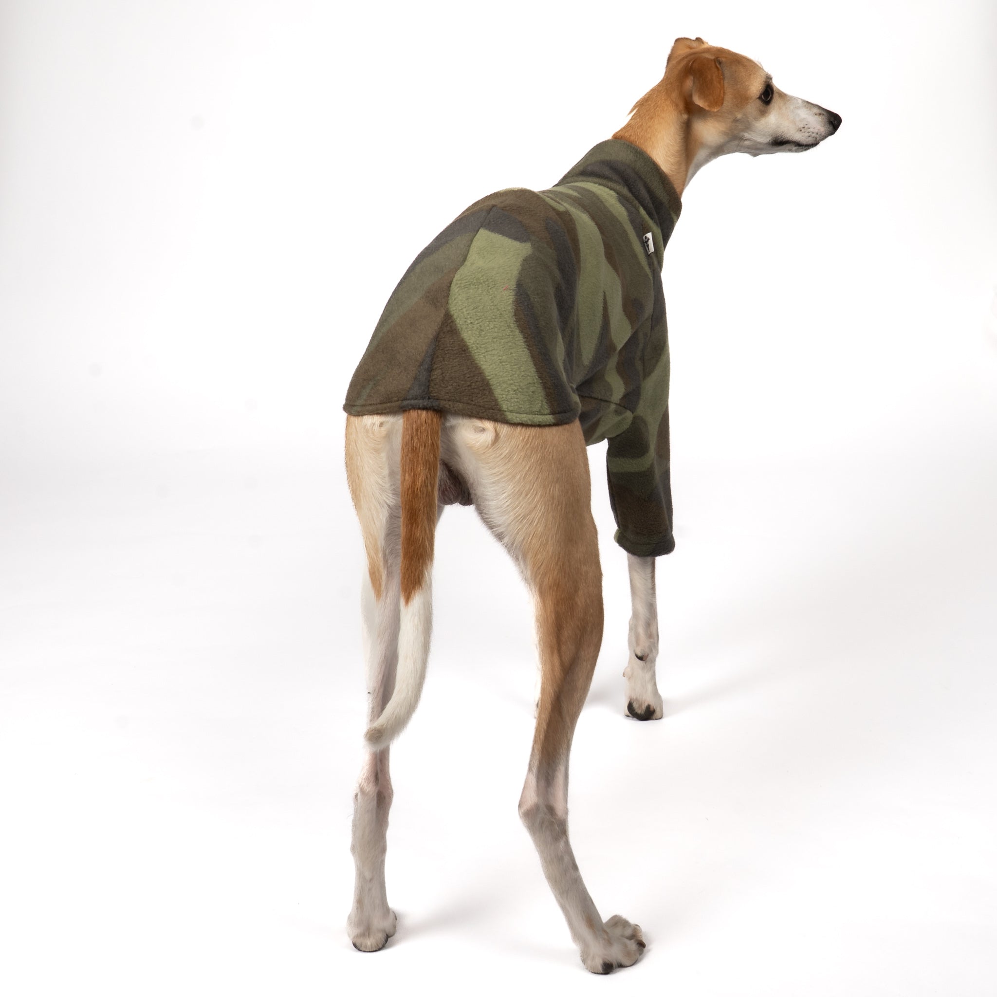 Pullover Windhund Camouflage – Hundekleidung für Dackel, Windspiele und Whippets – Rückenansicht
