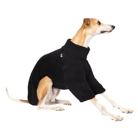 Teddy Pullover Windhund Schwarz – ergonomischer Schnitt für Dackel und Windhunde – handgefertigte Hundekleidung