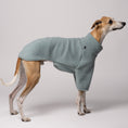 Load image into Gallery viewer, Seitenansicht eines Whippets im warmen, mintfarbenen Teddy-Pullover von Karma Hund
