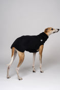 Load image into Gallery viewer, Schwarzes Teddy-Fleece auf weißem Hintergrund – Whippet zeigt Windhundkleidung mit Struktur
