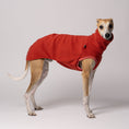 Load image into Gallery viewer, Whippet trägt handgenähtes Hundeshirt aus Polar Fleece – perfekt angepasst für lange Rücken und schmale Taillen
