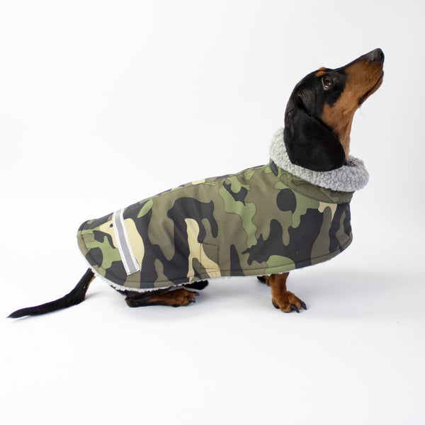 Winter coat for dachshund olive camouflage 